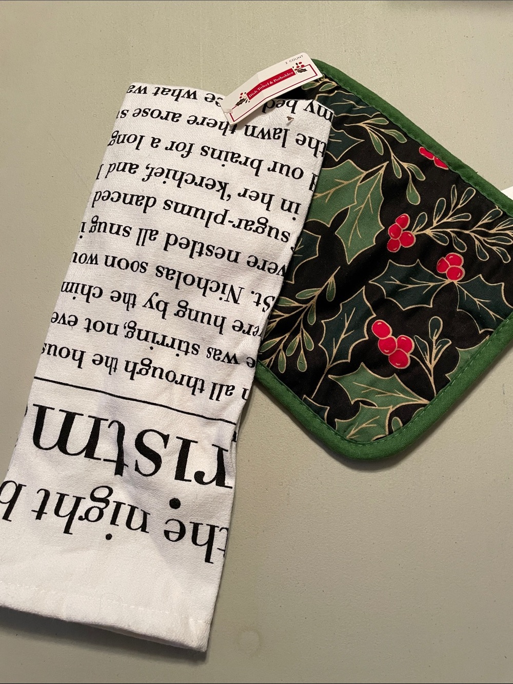 Night Before Christmas dish towel & pot holder set New
